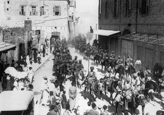 The Battle of Haifa 1918 showing Indian Cavalry and Jodhpur Lancers storming Ottoman defenses on horseback, depicting one of World War I’s last great cavalry charges led by Major Dalpat Singh.