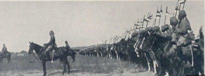 Jodhpur Lancers of the Indian Cavalry riding on horseback in traditional military uniforms, symbolizing bravery and valor during the 1918 Battle of Haifa in World War I.