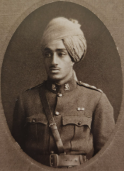 Portrait of Major Thakur Dalpat Singh Shekhawat, leader of the Jodhpur Lancers, known as the “Hero of Haifa,” who led the Indian Cavalry’s courageous charge during the 1918 Battle of Haifa.