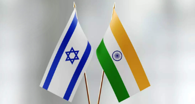 Illustration symbolizing the Battle of Haifa 1918 and India–Israel Relations 2025, showing Indian Cavalry bravery alongside modern diplomatic ties represented by Prime Ministers Modi and Netanyahu with their national flags.