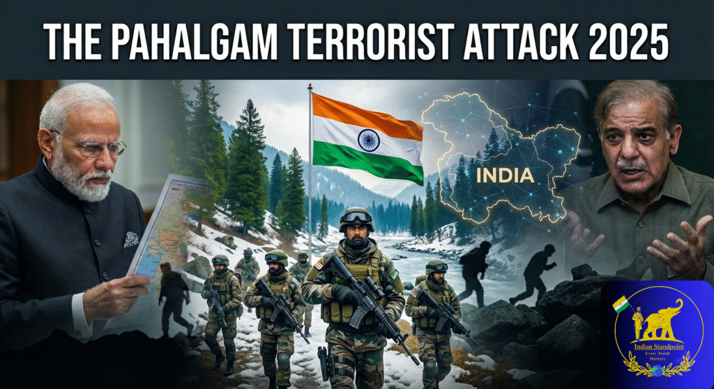 Pahalgam terror attack 2025 visuals showing security forces and affected valley area.